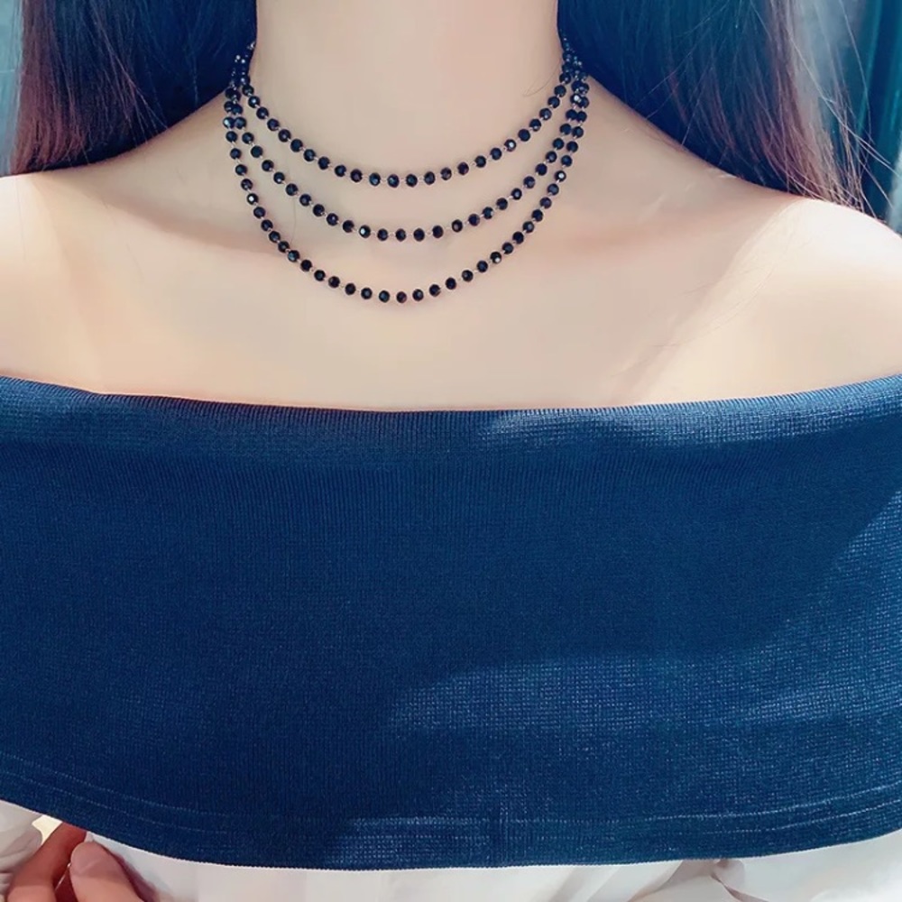 🌟 Beautiful Black Crystals Chunky Two Tone Chain Necklace Choker - Picture 4 of 5
